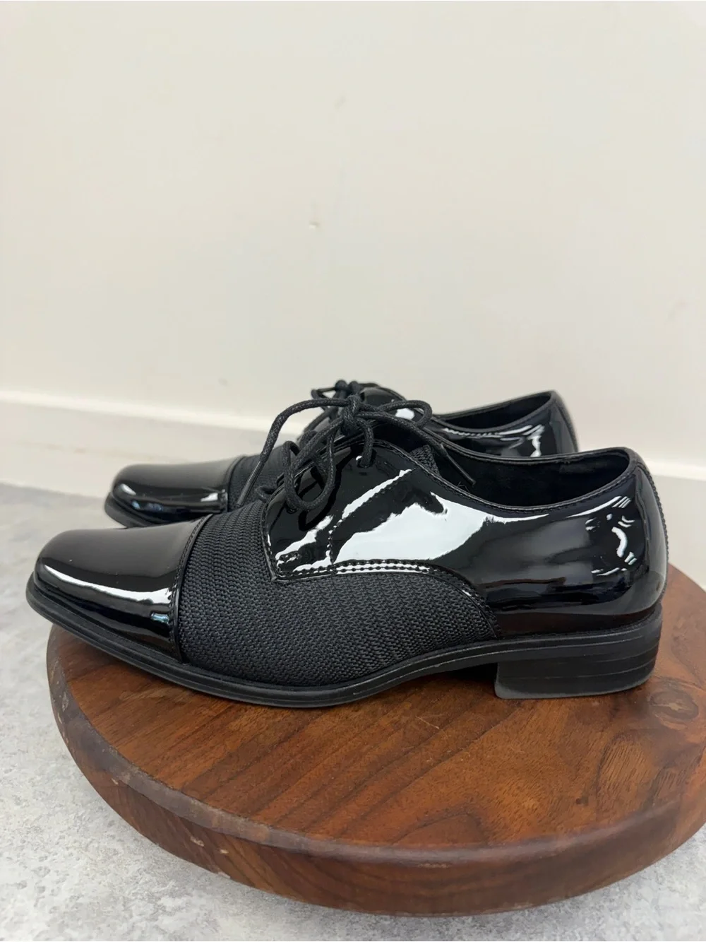 Stacy Adams Black Patent & Knit Lace-Up Dress Oxfords